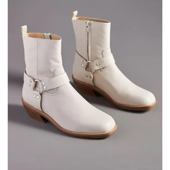 Anthropologie Shoes - New Silent D Cream Leather Moto Boots - 40 EU (9.5-10 US)